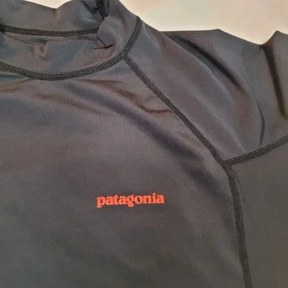 Patagonia Shirt Mens Large Rash Guard Black UPF 50 Short Sleeve Surf Stretch - Picture 3 of 12